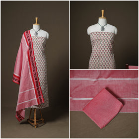 Sanganeri Block Print Cotton Unstitched Dress Material: Kurta, Bottom & Dupatta with Jewellery 31