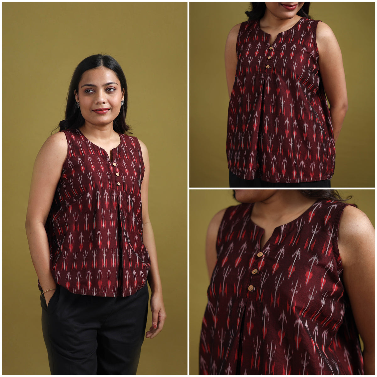 Pochampally Ikat Mercerised Cotton Sleeveless Crop Top for Women 09