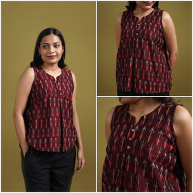 Pochampally Ikat Mercerised Cotton Sleeveless Crop Top for Women 09