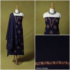 Blue - Hand Embroidered Cotton Kashida 3pc Unstitched Dress Material Suit Set 74