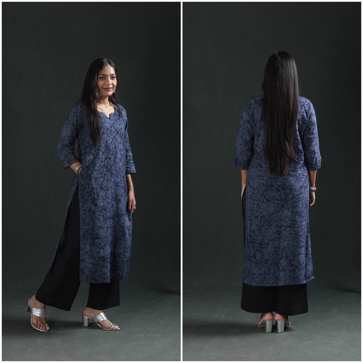 Hand Batik Print Cotton Straight Long Kurta for Women 07