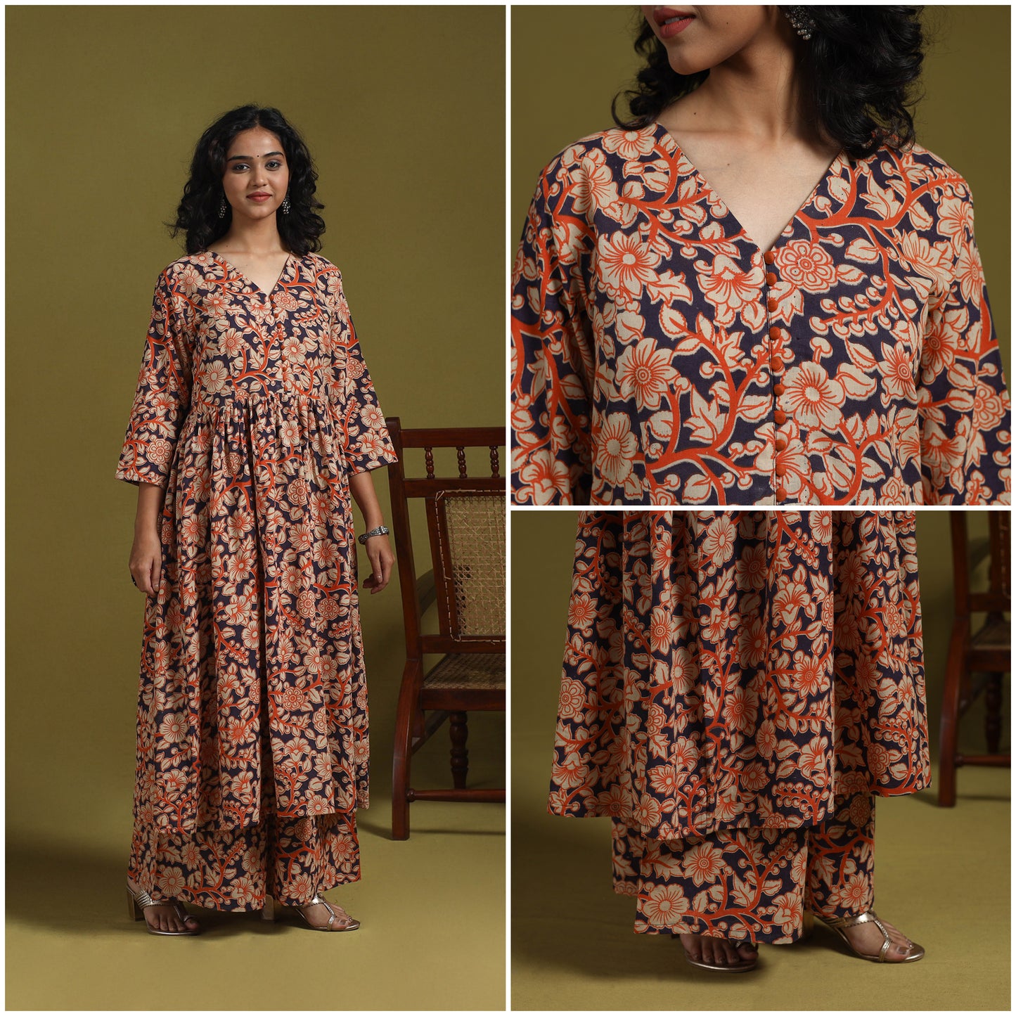Kalamkari Printed Cotton 2pc Kurta Set for women 07