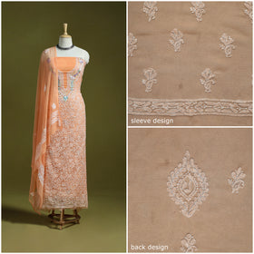 Lucknowi Hand Embroidered Chikankari Georgette 3pc Unstitched Dress Material 05