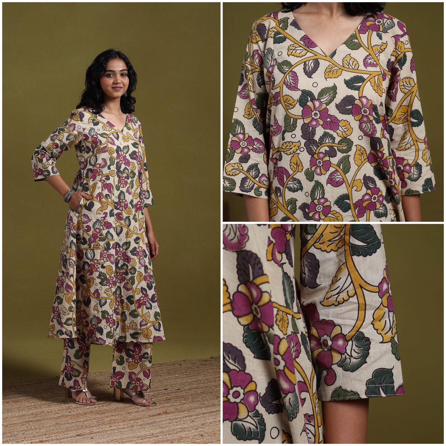 Kalamkari Printed Cotton 2pc Kurta Set for women 09