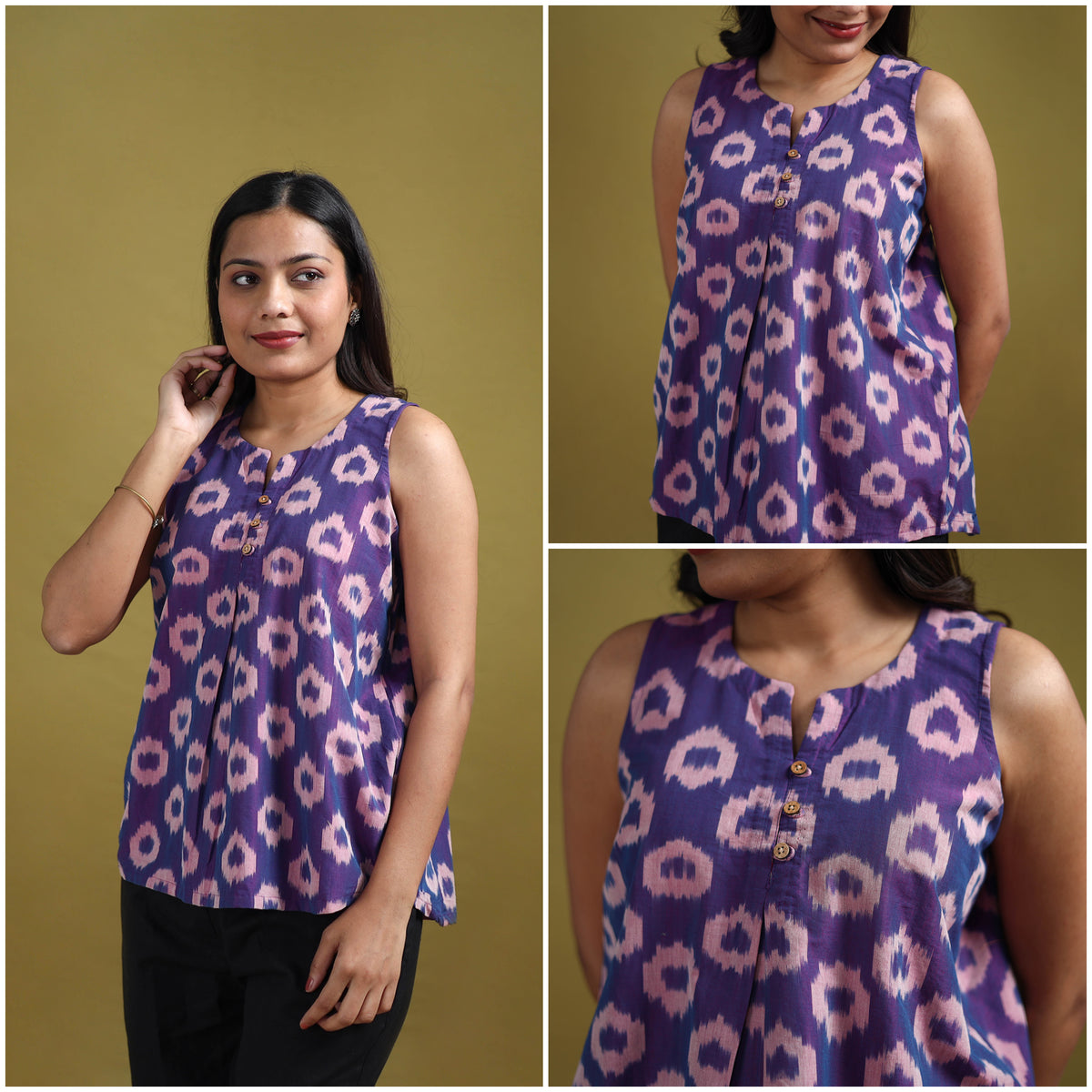 Pochampally Ikat Mercerised Cotton Sleeveless Crop Top for Women 06
