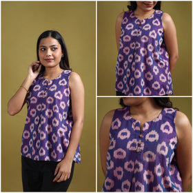 Pochampally Ikat Mercerised Cotton Sleeveless Crop Top for Women 06