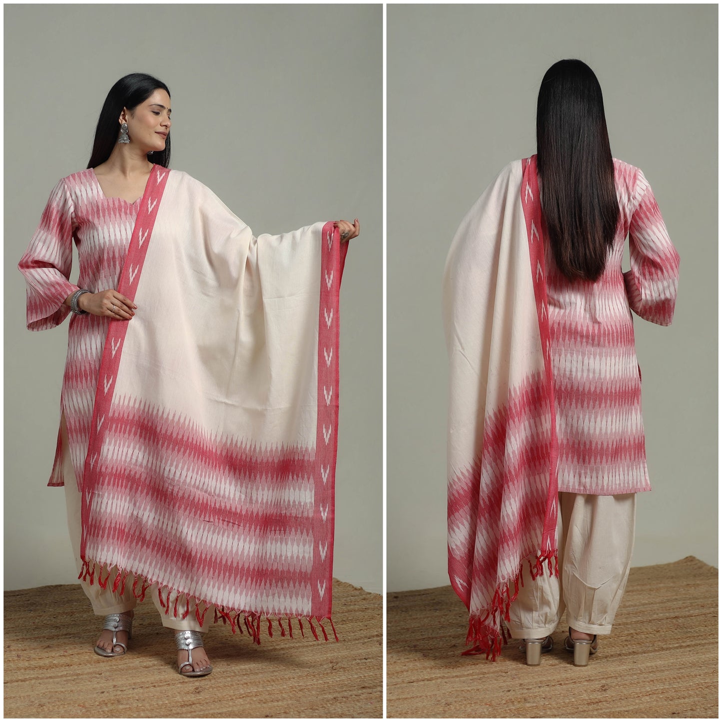 Pochampally Ikat Cotton Suit Set with Dupatta for women 02
