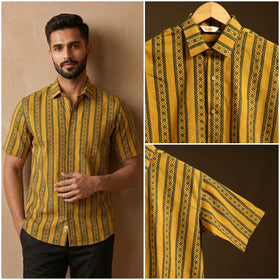 Natural Dyed Hand Block Print Cotton Men Half Sleeve Ajrakh Shirt 01