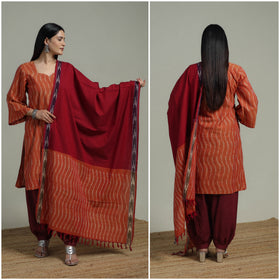 Pochampally Ikat Cotton Suit Set with Dupatta for women 03