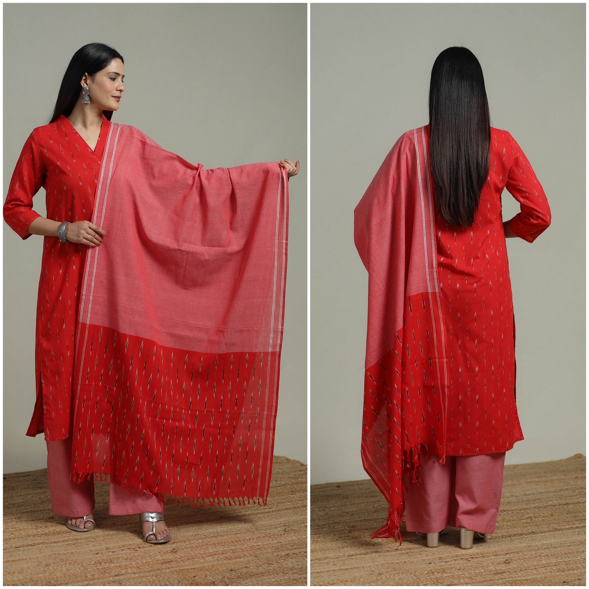 Pochampally Ikat Cotton Suit Set with Dupatta for women 18