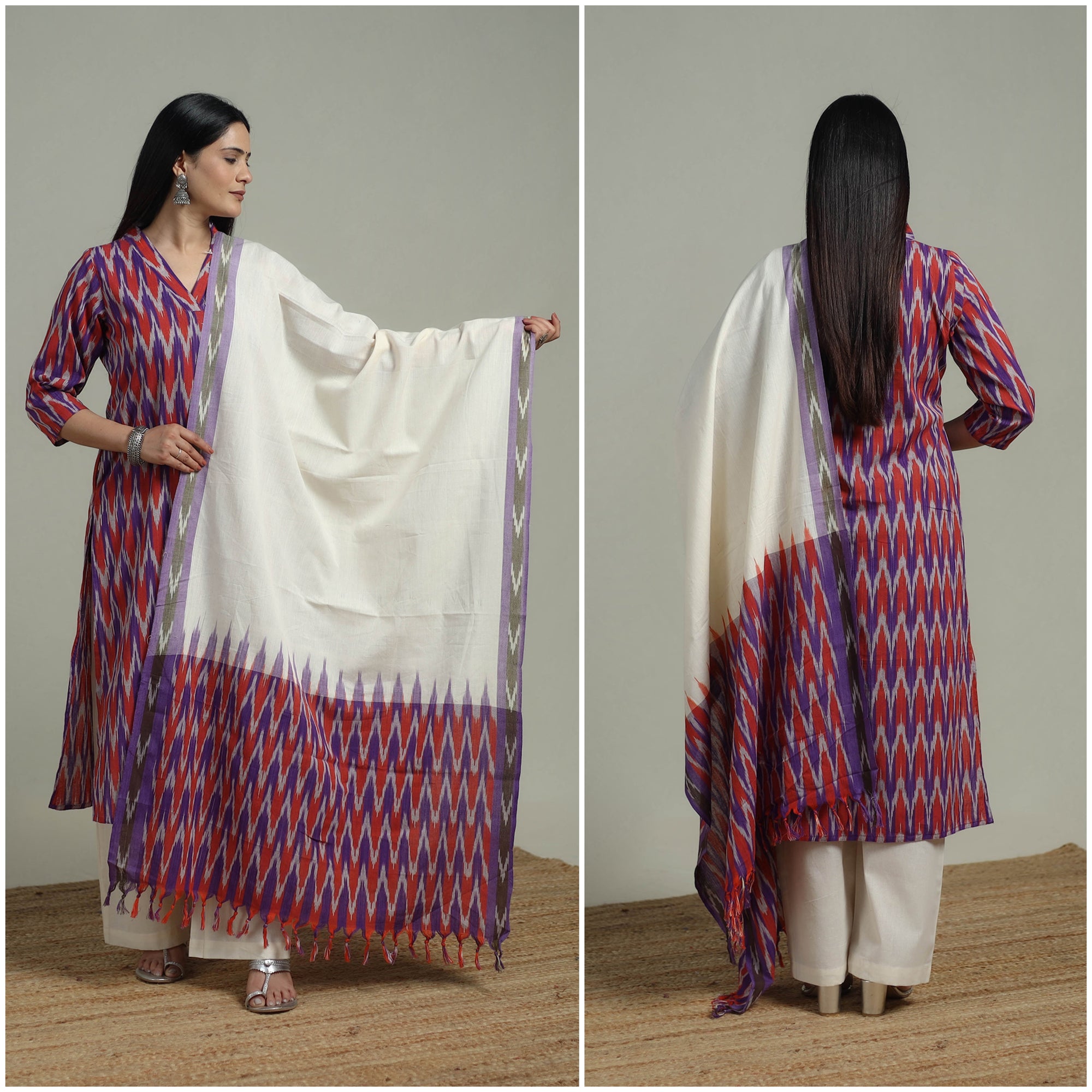 Pochampally Ikat Cotton Suit Set with Dupatta for women 17