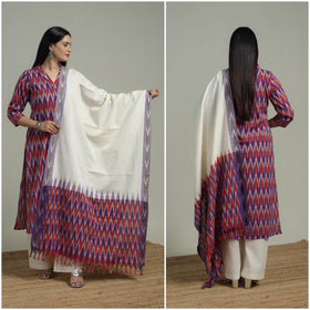 Pochampally Ikat Cotton Suit Set with Dupatta for women 17