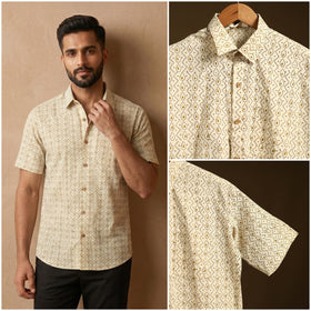 Natural Dyed Hand Block Print Cotton Men Half Sleeve Ajrakh Shirt 05