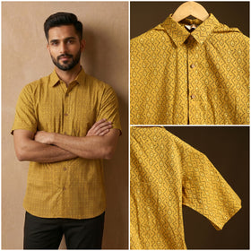 Natural Dyed Hand Block Print Cotton Men Half Sleeve Ajrakh Shirt 07