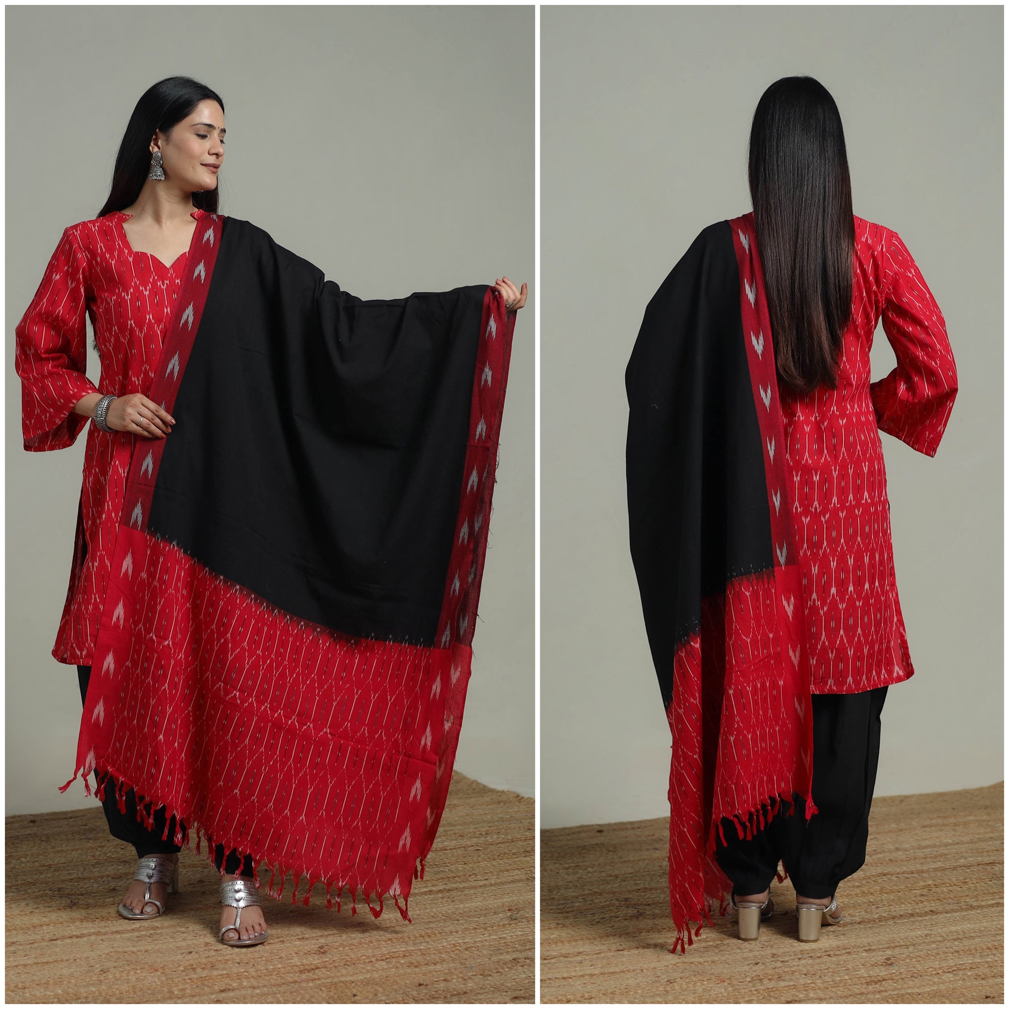 Pochampally Ikat Cotton Suit Set with Dupatta for women 01