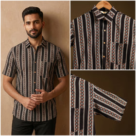 Natural Dyed Hand Block Print Cotton Men Half Sleeve Ajrakh Shirt 10