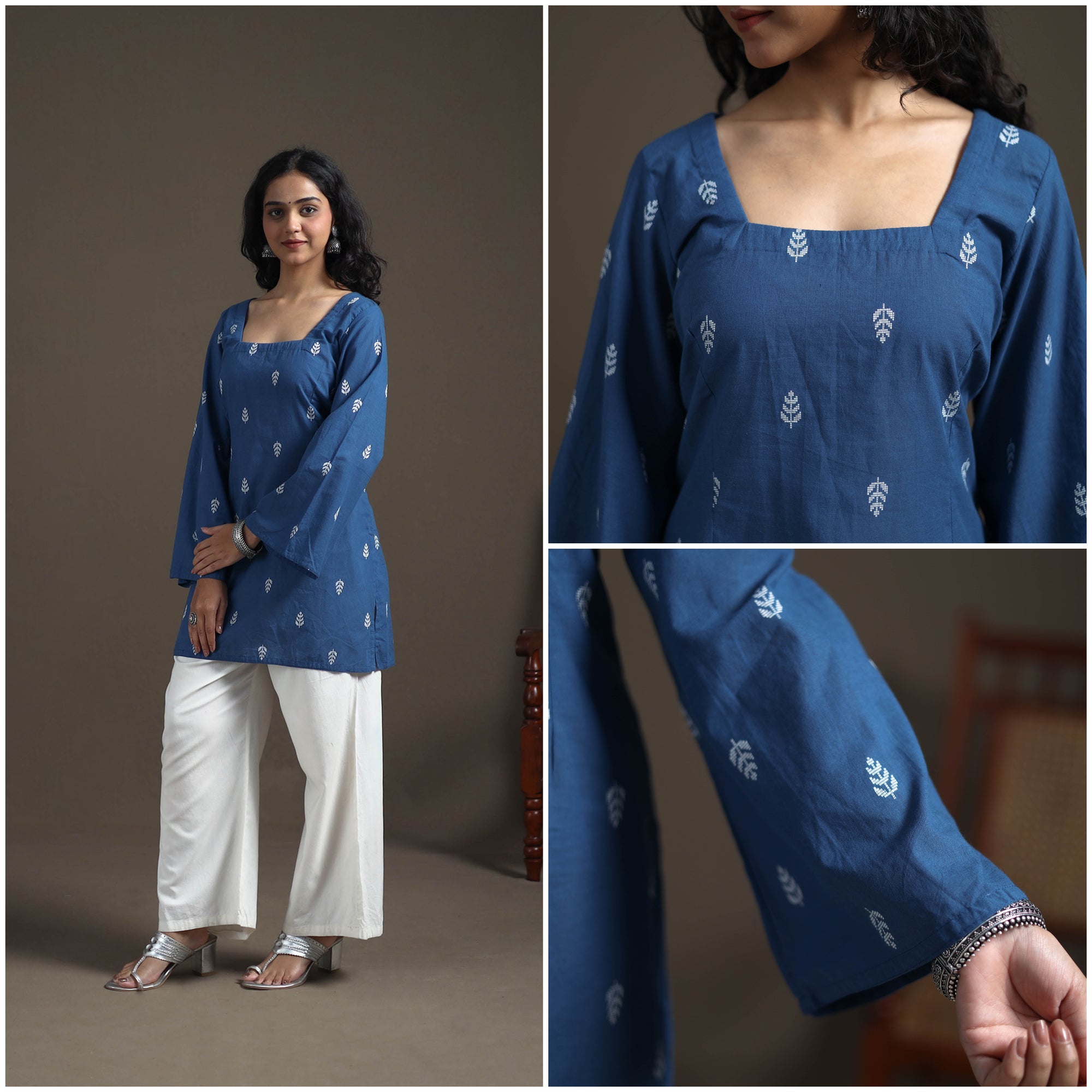Jacquard Cotton Short Kurta for Women 33