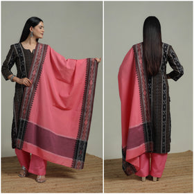 Black - Sambalpuri Ikat Pure Cotton Suit Set with Dupatta for women 10