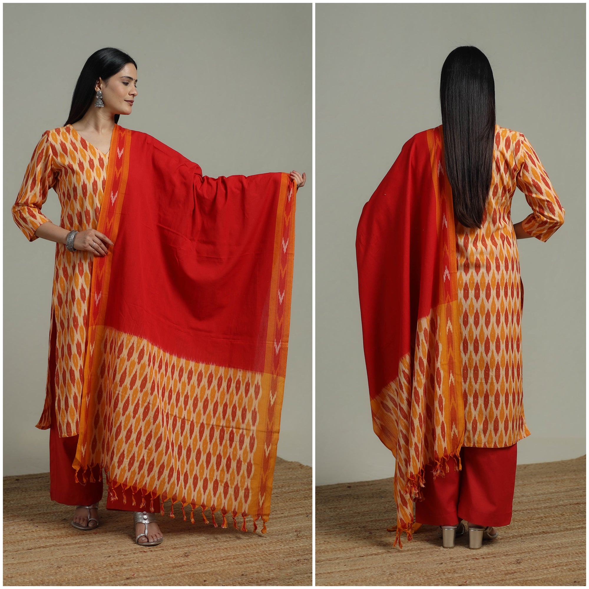 Pochampally Ikat Cotton Suit Set with Dupatta for women 08