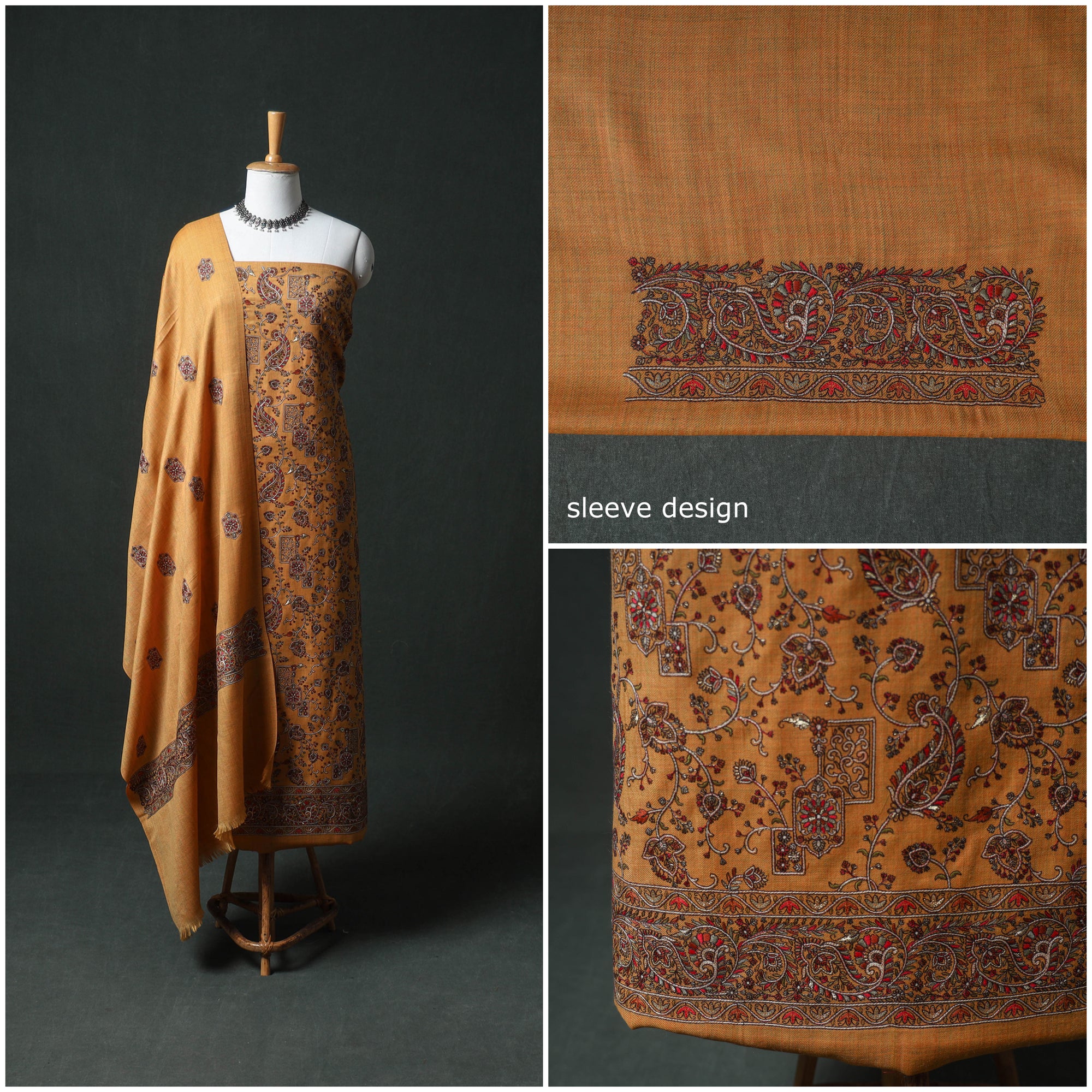 Woolen Heavy Embroidered Unstitched Dress Material: Kurta, Bottom & Dupatta 13