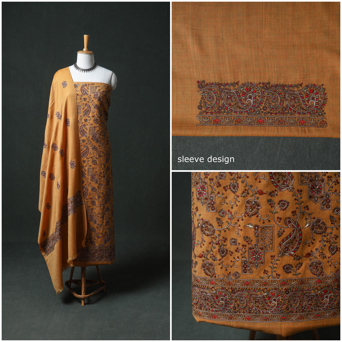 Woolen Heavy Embroidered Unstitched Dress Material: Kurta, Bottom & Dupatta 13