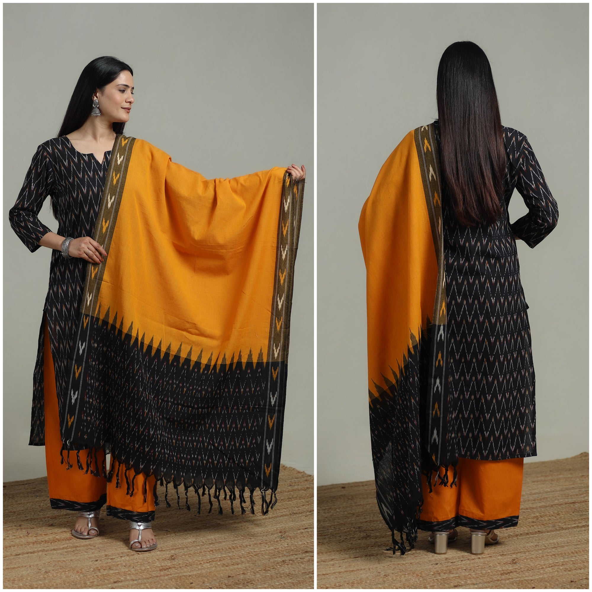 Pochampally Ikat Cotton Suit Set with Dupatta for women 14