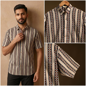 Natural Dyed Hand Block Print Cotton Men Half Sleeve Ajrakh Shirt 06