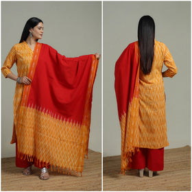 Pochampally Ikat Cotton Suit Set with Dupatta for women 19