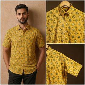 Natural Dyed Hand Block Print Cotton Men Half Sleeve Ajrakh Shirt 09
