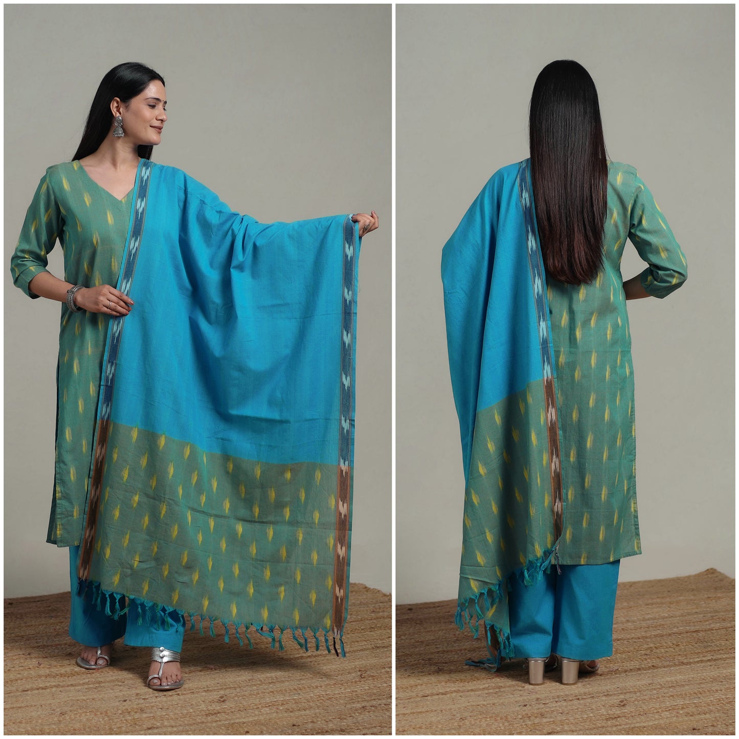 Pochampally Ikat Cotton Suit Set with Dupatta for women 10