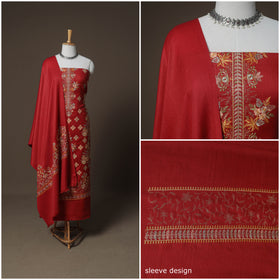Woolen Heavy Embroidered Unstitched Dress Material: Kurta, Bottom & Dupatta 36