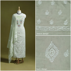 Lucknowi Hand Embroidered Chikankari Georgette 3pc Unstitched Dress Material 09