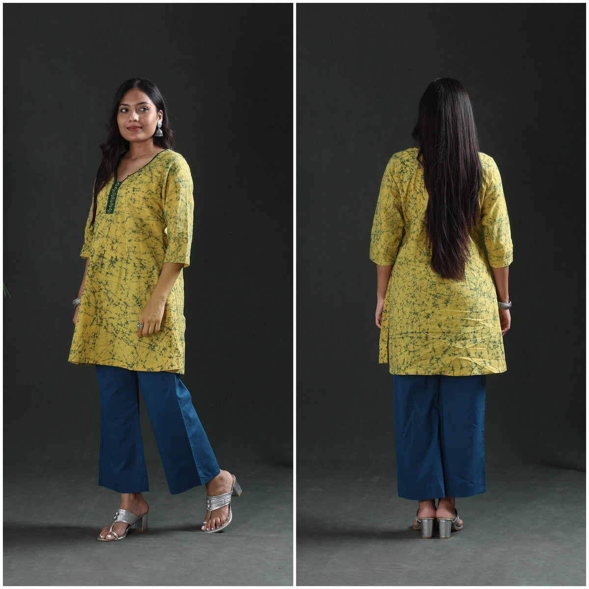 Sequin Work Hand Batik Print Cotton Short Kurta for Women 15
