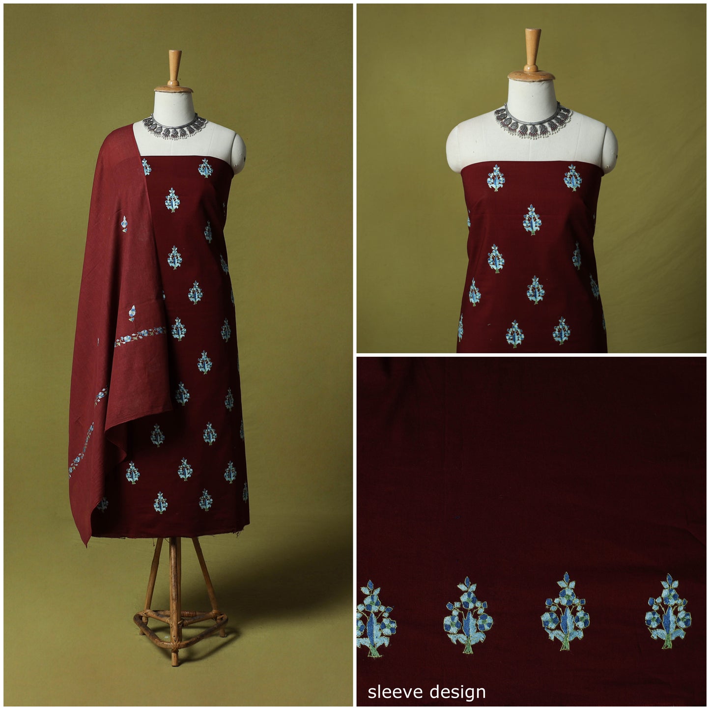 Hand Embroidered Cotton Kashida 3pc Unstitched Dress Material Suit Set 56