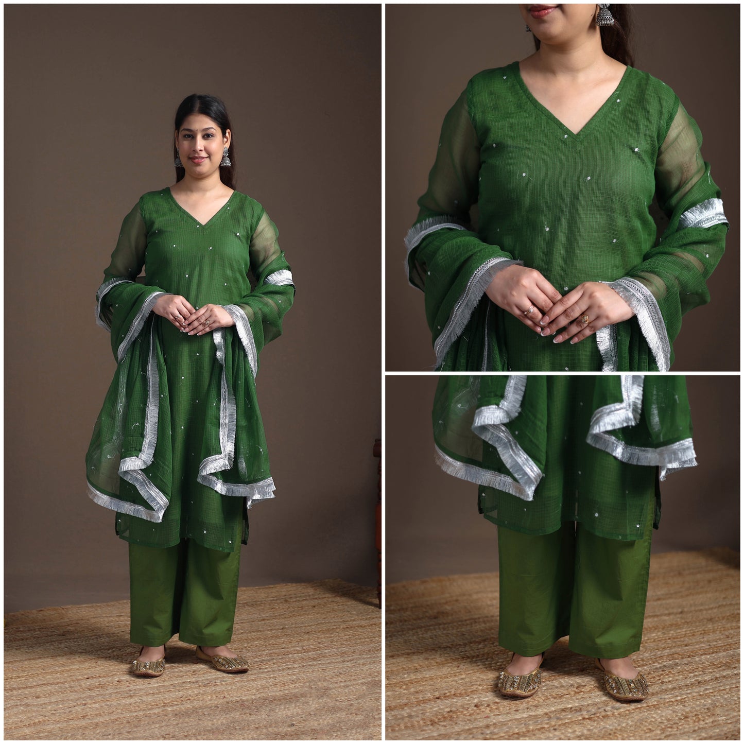 Sequin Work Plain Kota Doria Cotton Suit Set with Lace Work Dupatta for Women 03
