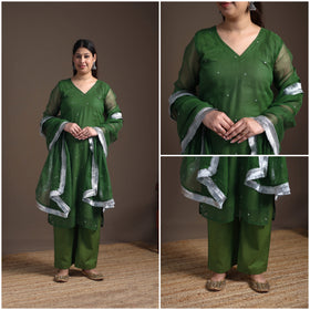 Sequin Work Plain Kota Doria Cotton Suit Set with Lace Work Dupatta for Women 03