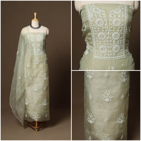 Green - 2pc organza silk unstitched hand beads work heavy