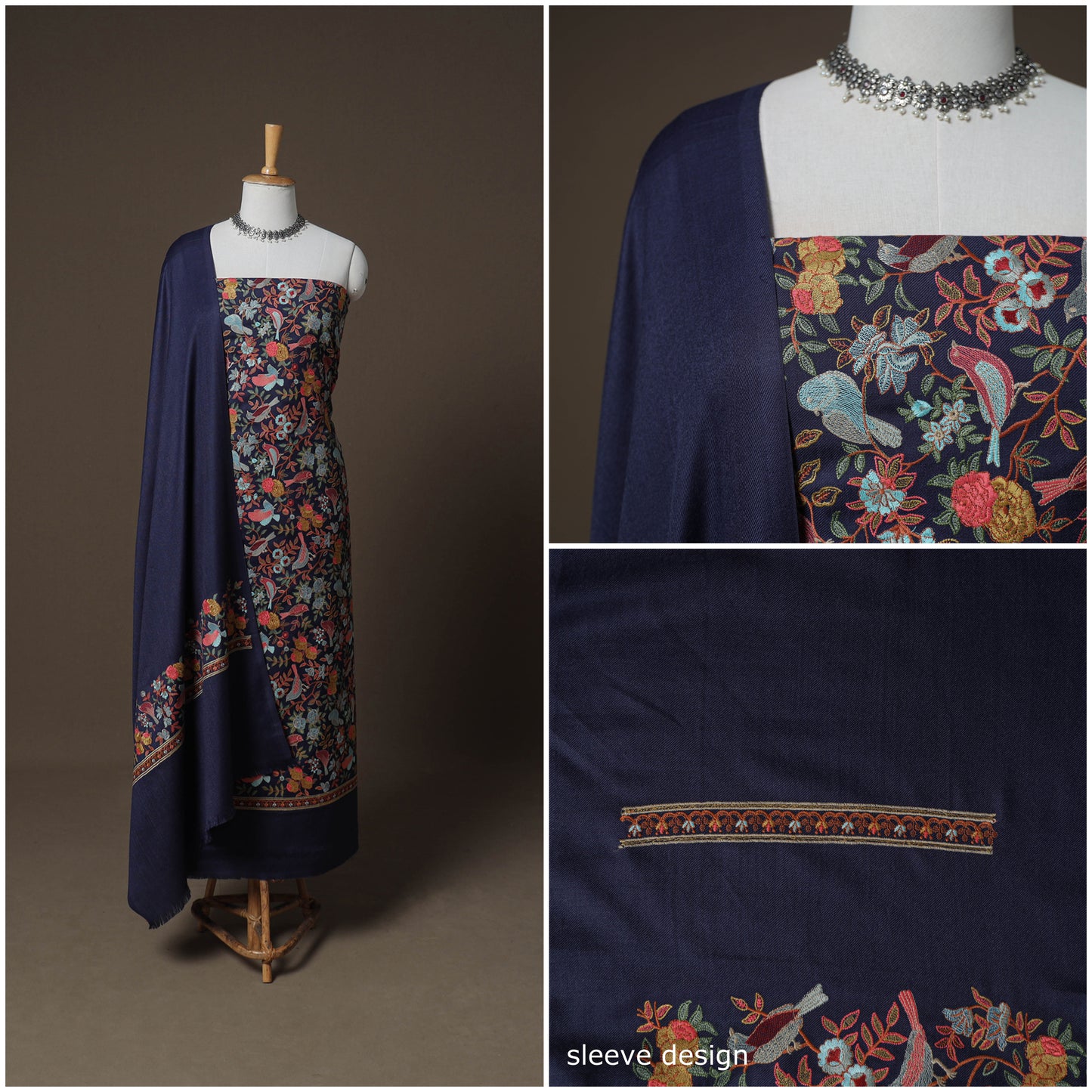 Woolen Heavy Embroidered Unstitched Dress Material: Kurta, Bottom & Dupatta 28