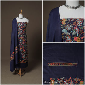 Woolen Heavy Embroidered Unstitched Dress Material: Kurta, Bottom & Dupatta 28