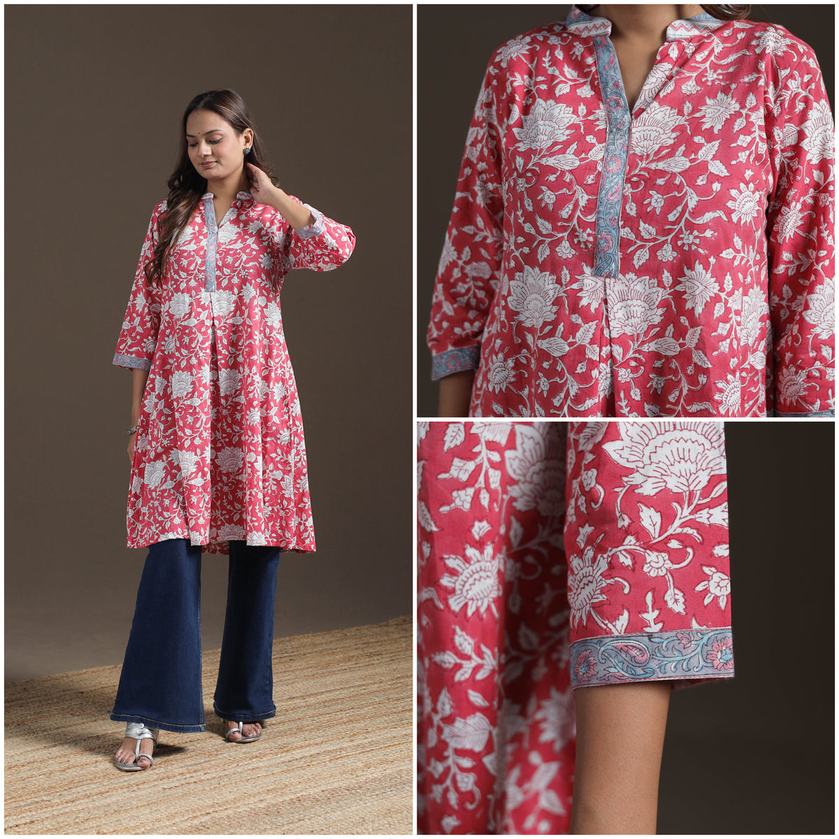 Sanganeri Floral Print Cotton A-Line Kurta for Women 04