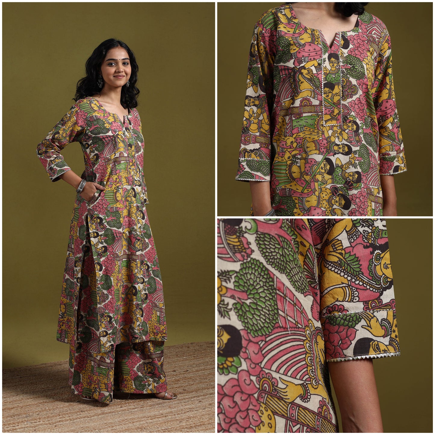Kalamkari Printed Cotton 2pc Kurta Set for women 12