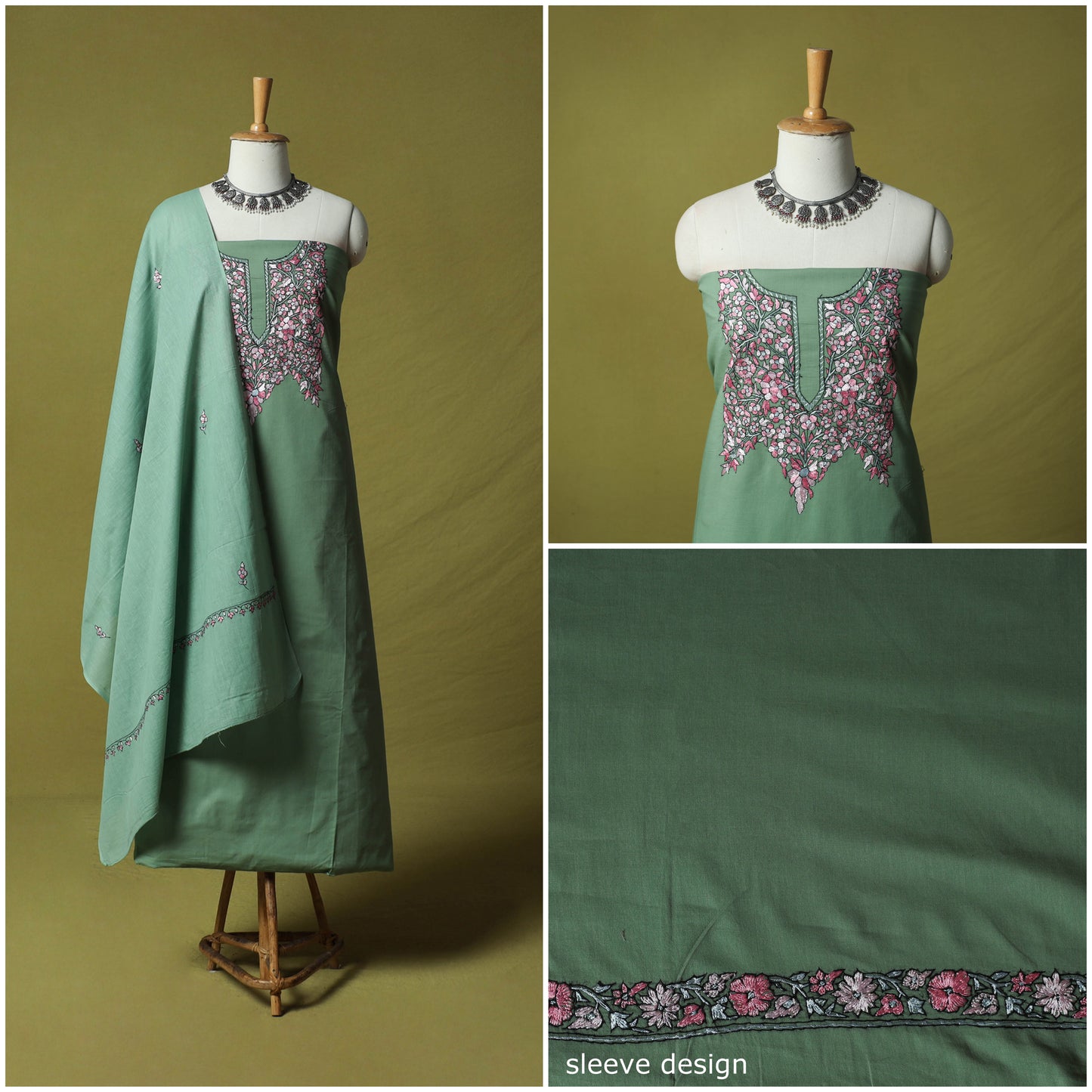 Hand Embroidered Cotton Kashida 3pc Unstitched Dress Material Suit Set 72