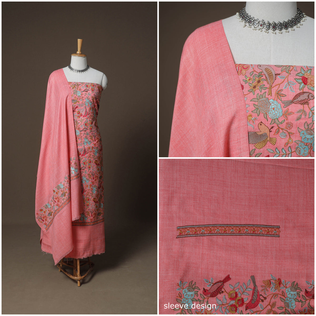 Woolen Heavy Embroidered Unstitched Dress Material: Kurta, Bottom & Dupatta 30