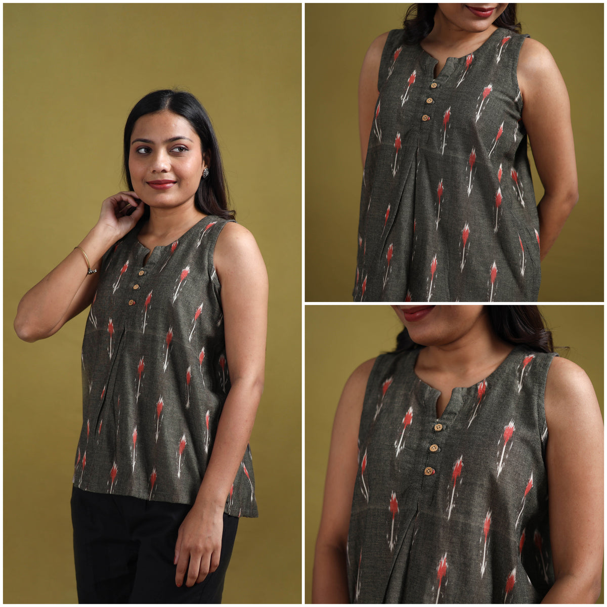 Pochampally Ikat Cotton Sleeveless Crop Top for Women 18