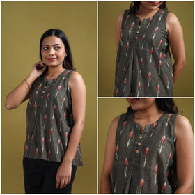Pochampally Ikat Cotton Sleeveless Crop Top for Women 18
