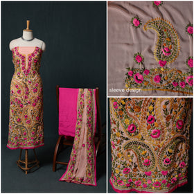 Hand Embroidered Georgette 3pc Unstitched Dress Material Suit Set 29