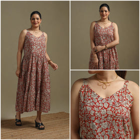 Hand Block Print Natural Dyed Cotton Tiered Bagru Dress 07