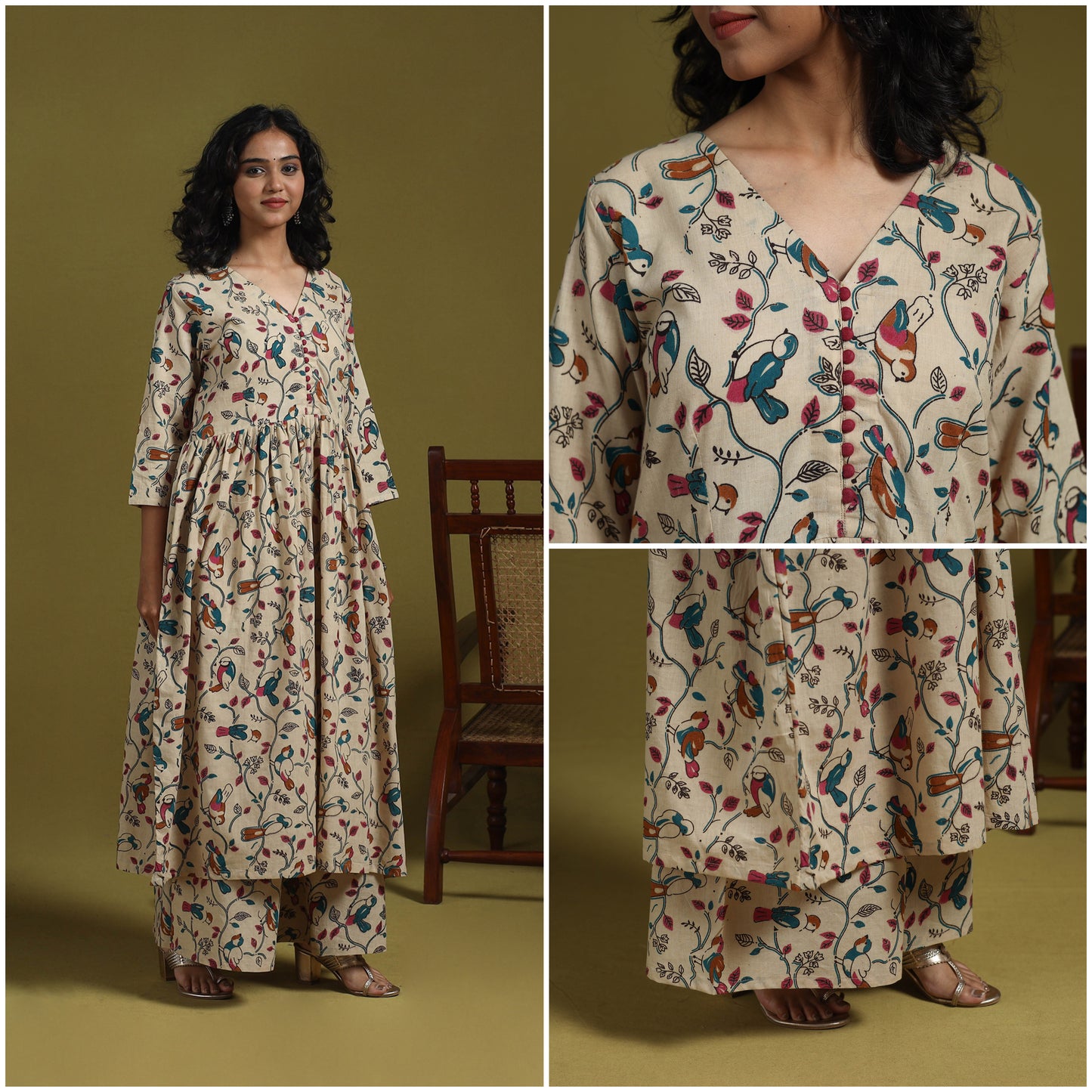 Kalamkari Printed Cotton 2pc Kurta Set for women 06