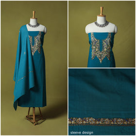 Hand Embroidered Cotton Kashida 3pc Unstitched Dress Material Suit Set 64
