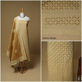 Barmer Applique Cutwork Cotton Unstitched Dress Material: Kurta, Bottom & Dupatta 02